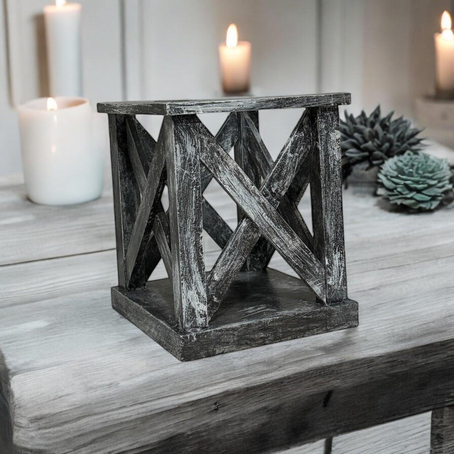 Farmhouse Candle Lantern - Gray