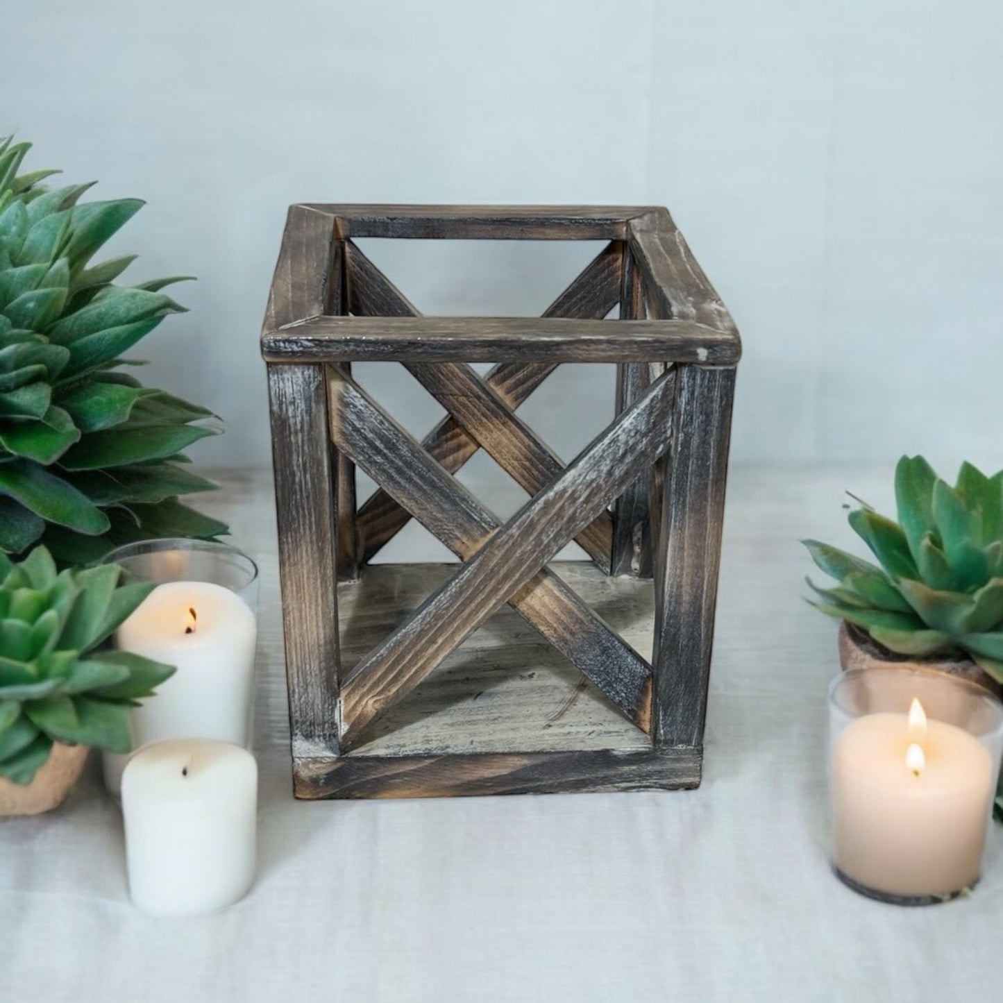 Farmhouse Candle Lantern - Tan & Gray