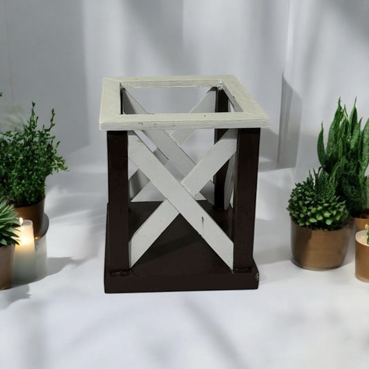 Farmhouse Candle Lantern - White & Brown