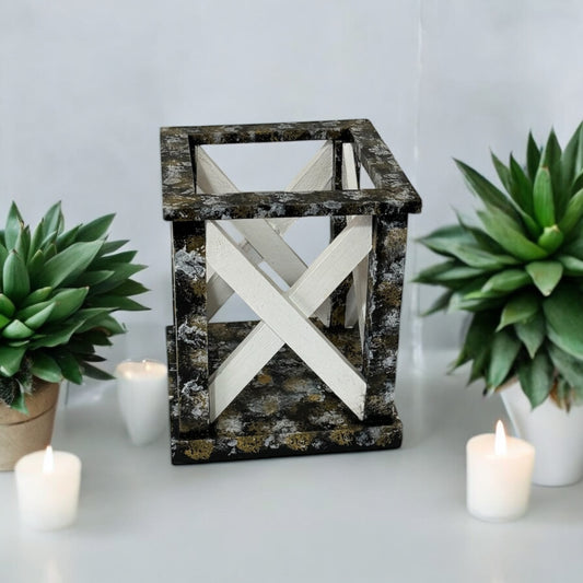 Farmhouse Candle Lantern - Black & Gold